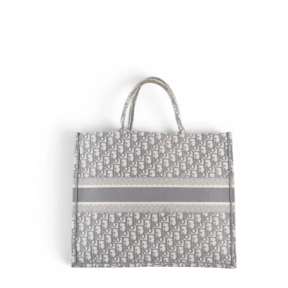 DIOR Large Dior Book Tote Gray White Oblique Canvas MINT